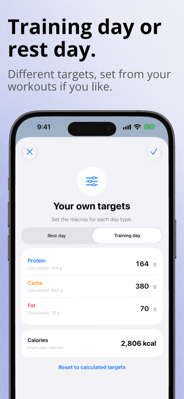 Setting separate macro targets for training days and rest days